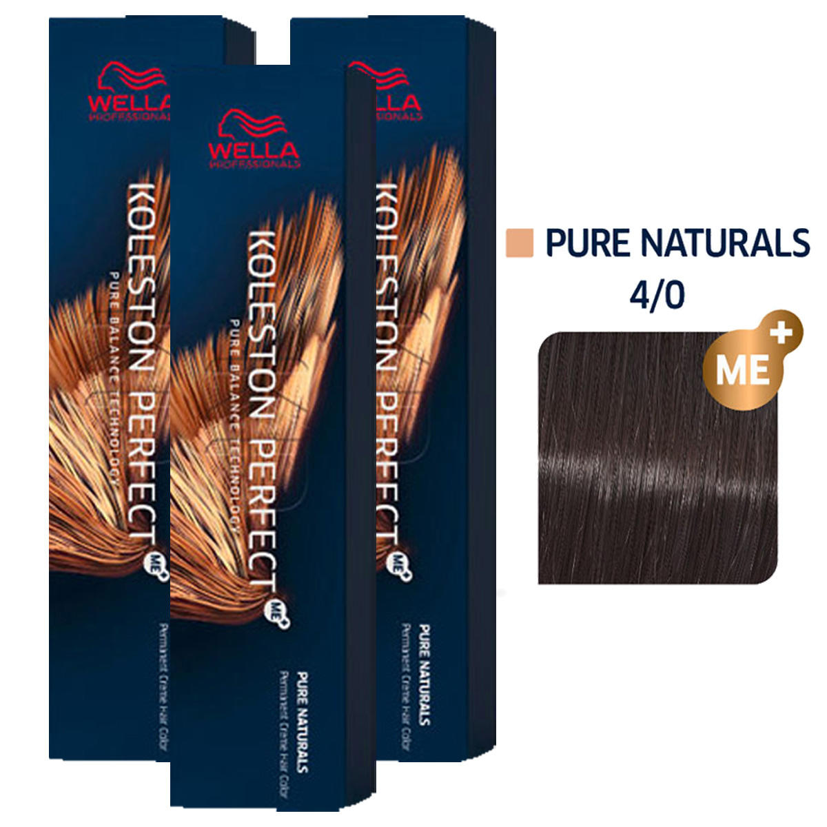 Wella Koleston Perfect ME+ Pure Naturals 3er Set 4/0 Mittelbraun 3 x 60 ml - 1