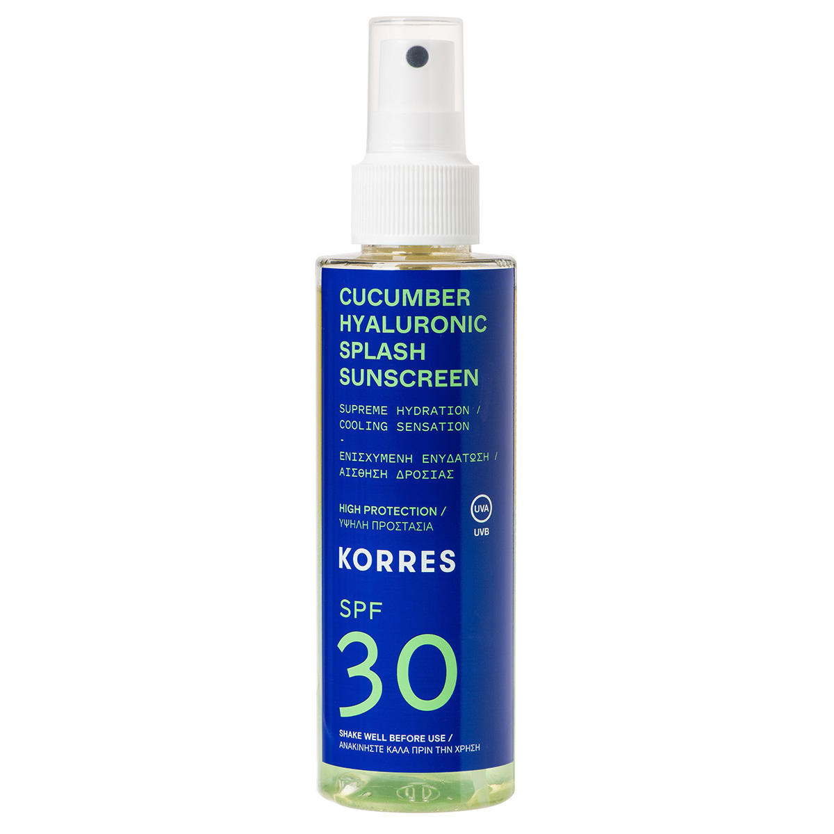 KORRES Cucumber Hyaluronic Splash 2 Phase Sunscreen Spray for Face and Body SPF 30 150 ml - 1