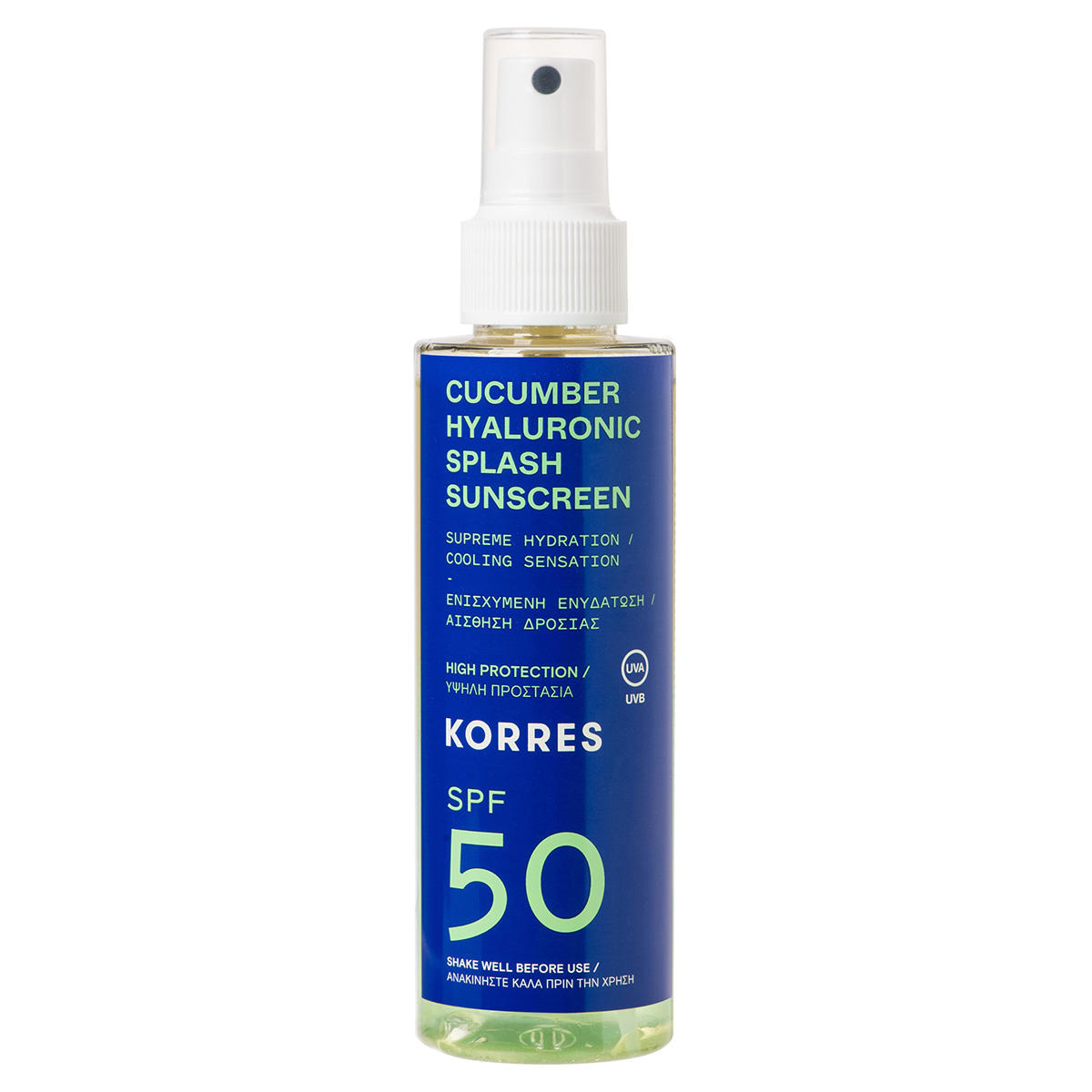 KORRES Cucumber Hyaluronic Splash 2 Phase Sunscreen Spray for Face and Body SPF 50 150 ml - 1