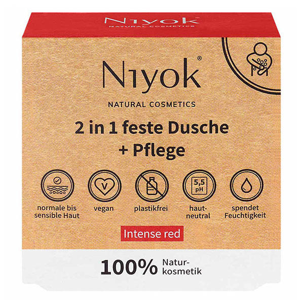 Niyok 2 in 1 solid shower + care - Intens rood 80 g - 1