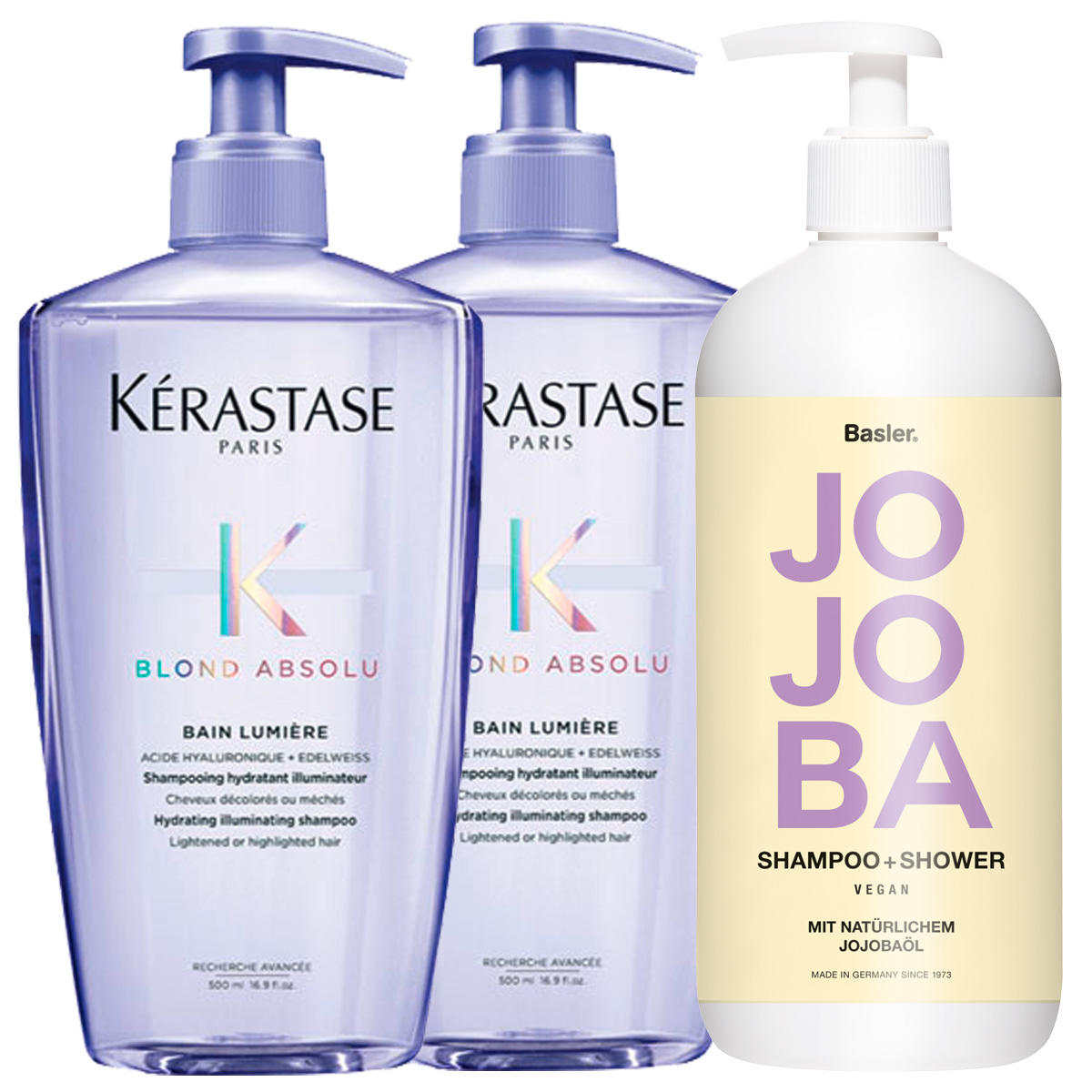 Kérastase Blond Absolu Bain Lumière Bundle 2 x 500 ml + Basler Jojoba Shampoo & Shower 500 ml gratis - 1