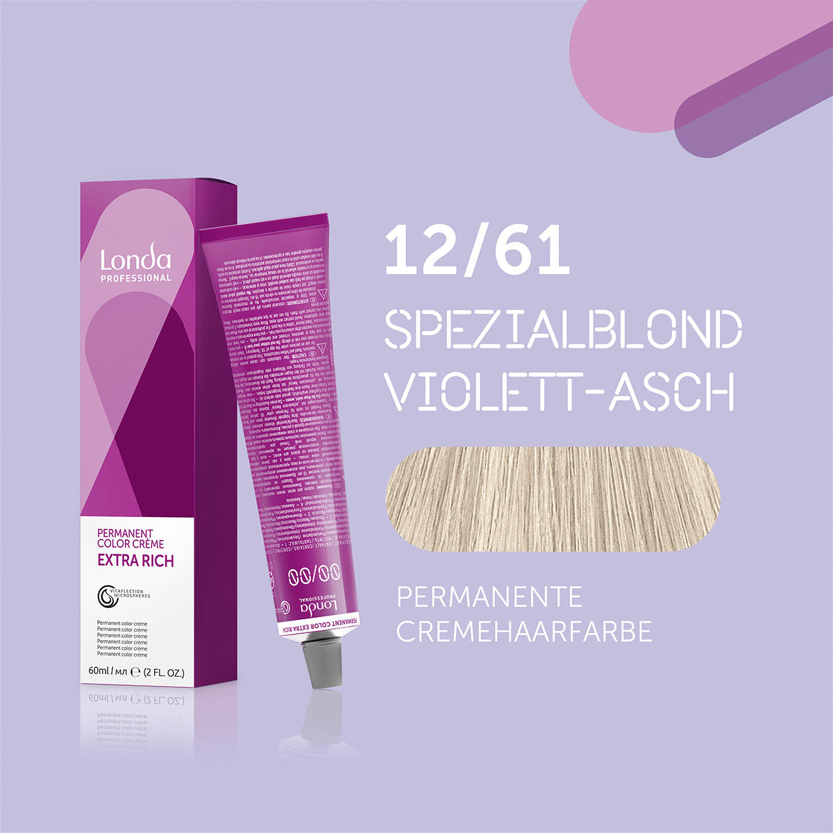 Londa Permanent cream hair color Extra Rich 12/61 Special Blonde Violet Ash, Tube 60 ml - 1
