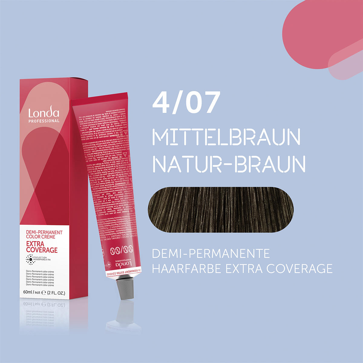 Londa Demi-permanent cream hair color Extra Coverage 4/07 Medium Brown Natural Brown, Tube 60 ml - 1