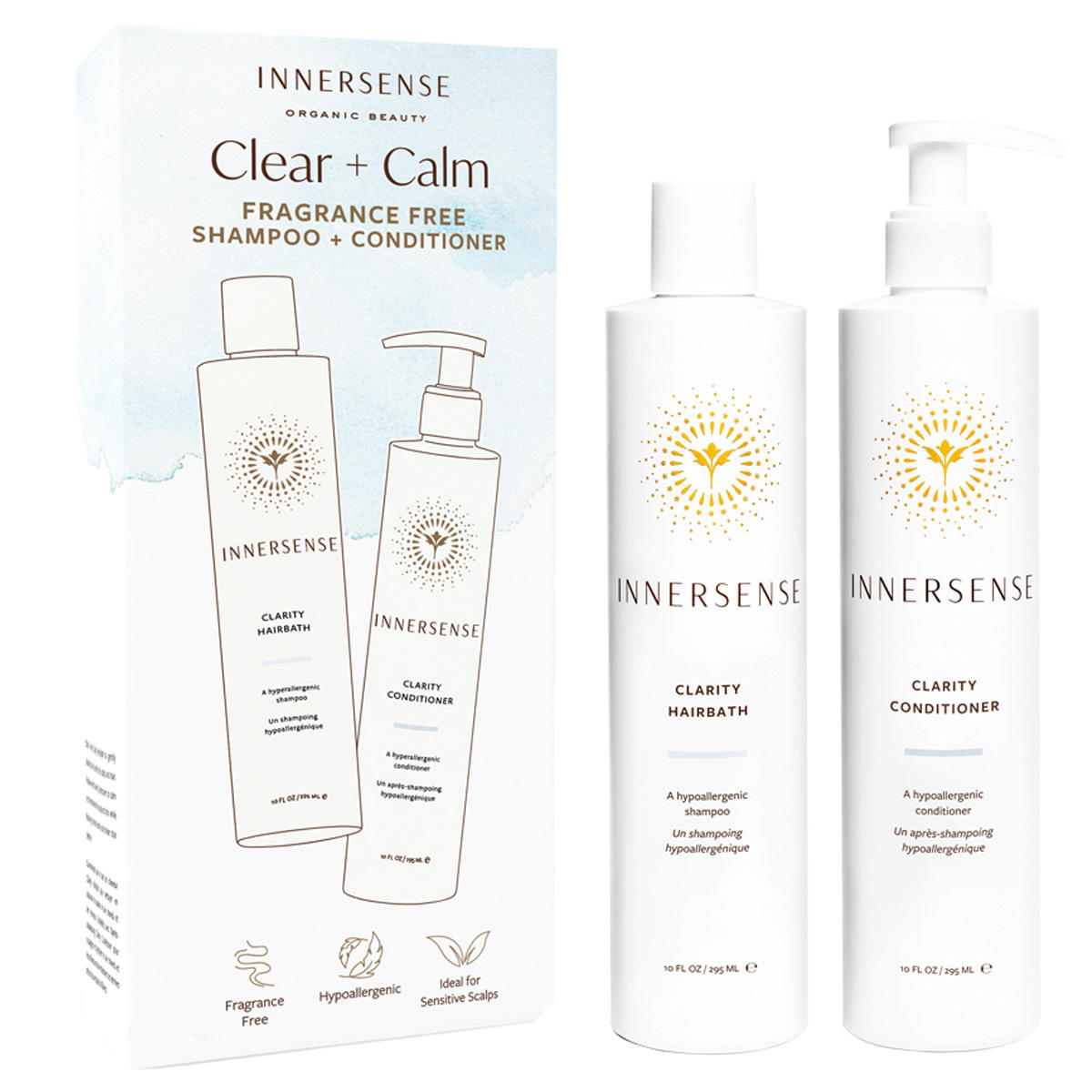 Innersense Organic Beauty Clear + Calm Fragrance Free Shampoo + Conditioner  - 1