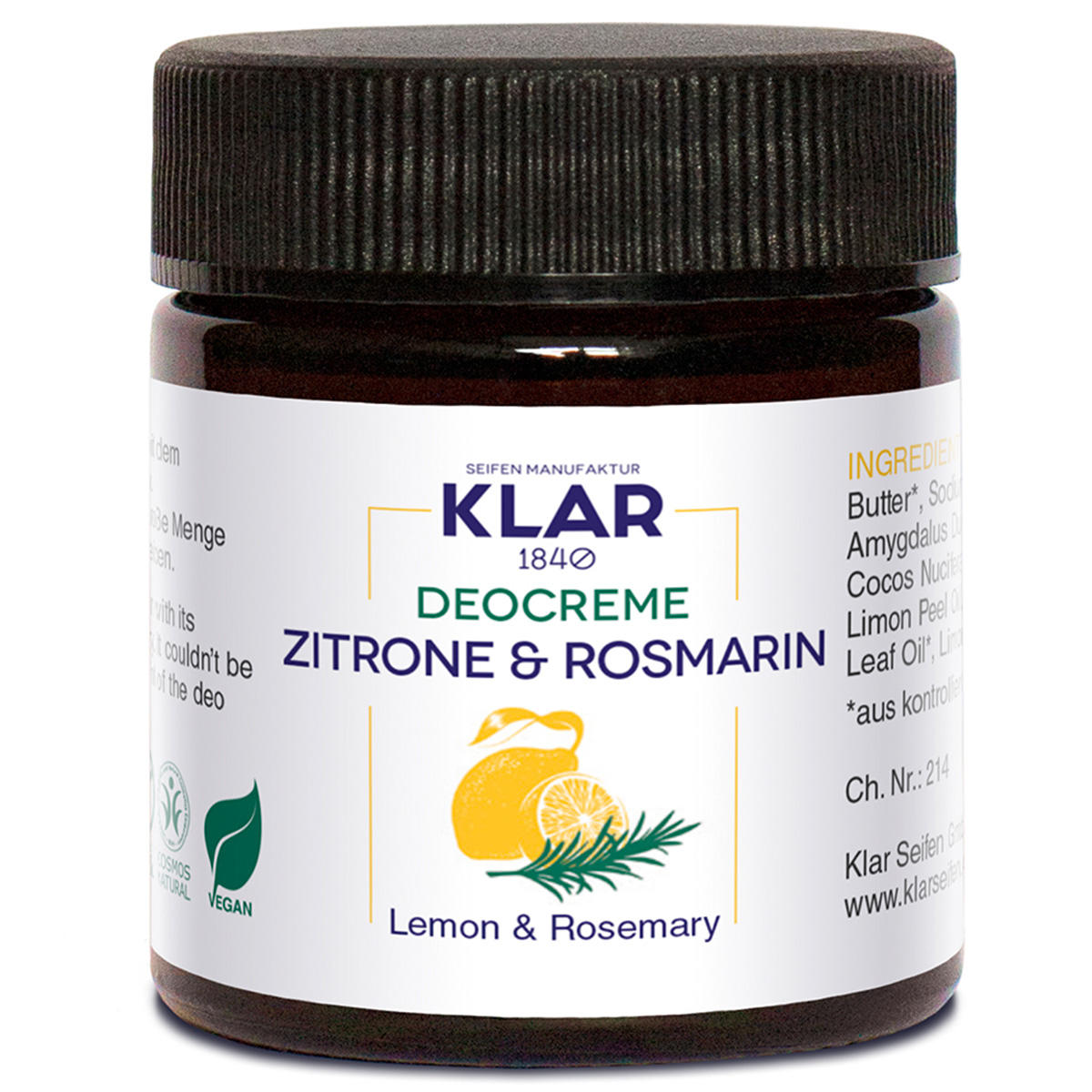 KLAR Crème déodorante au citron et au romarin 30 ml - 1