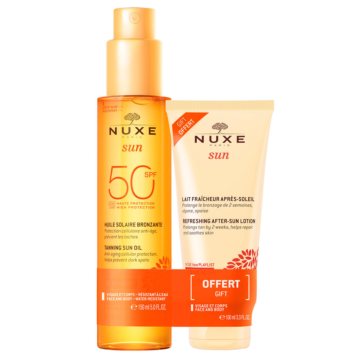 NUXE Sun Aceite solar SPF 50 rostro y cuerpo + set de leche para después del sol   - 1