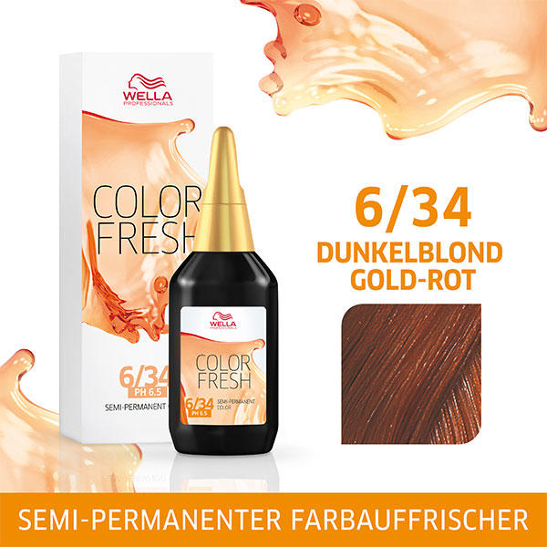 Wella Color Fresh pH 6.5 - Acid 6/34 blond foncé doré roux, 75 ml - 1