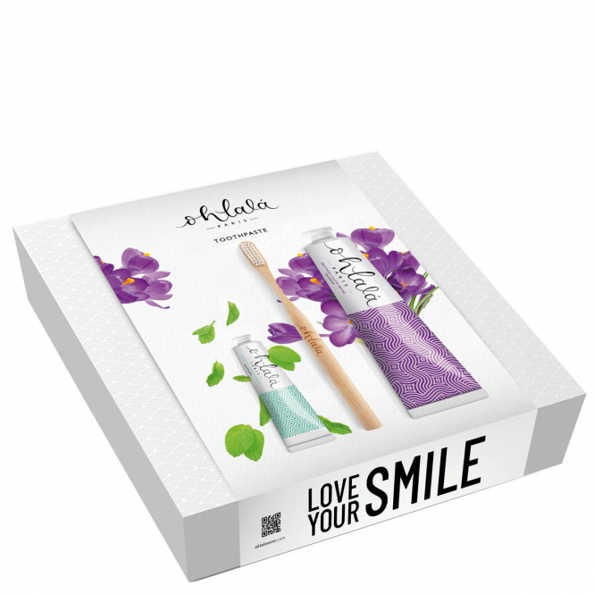 Ohlalá Cool Set Toothpaste Violet Mint + Fresh Mint + Bamboo Toothbrush  - 1