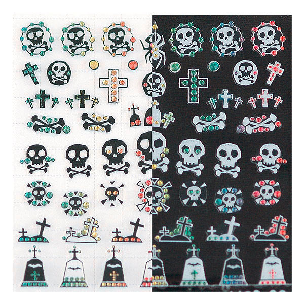 LCN Nail Art Sticker Black and White Scull and crossbones - 1