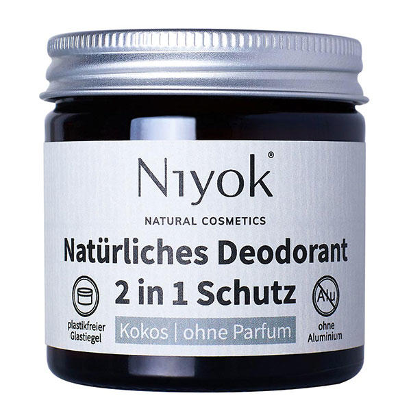 Niyok 2 in 1 anti-transpirant deodorant crème - kokosnoot | zonder parfum 40 ml - 1