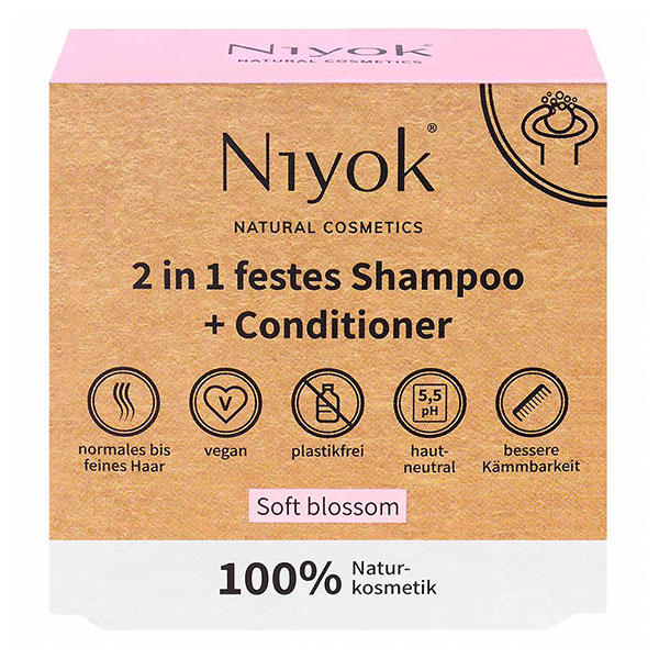 Niyok Champú sólido 2 en 1 + acondicionador - Flor suave 80 g - 1