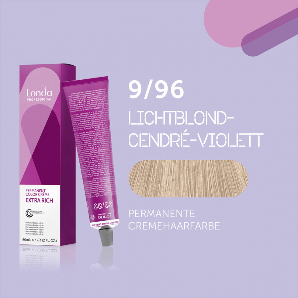 Londa Permanente Cremehaarfarbe Extra Rich 9/96 Lichtblond Cendré Violett, Tube 60 ml - 1