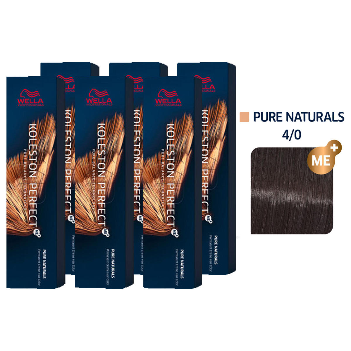Wella Professionals Koleston Perfect ME+ Pure Naturals 6er Set 4/0 Mittelbraun 6 x 60 ml - 2