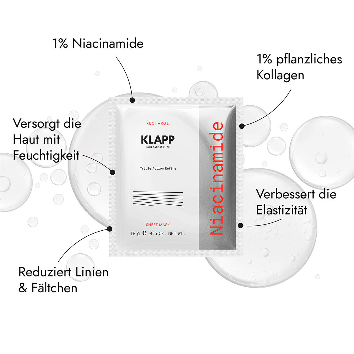 KLAPP RECHARGE Niacinamide Triple Action Refine Sheet Mask 1 Stück - 2