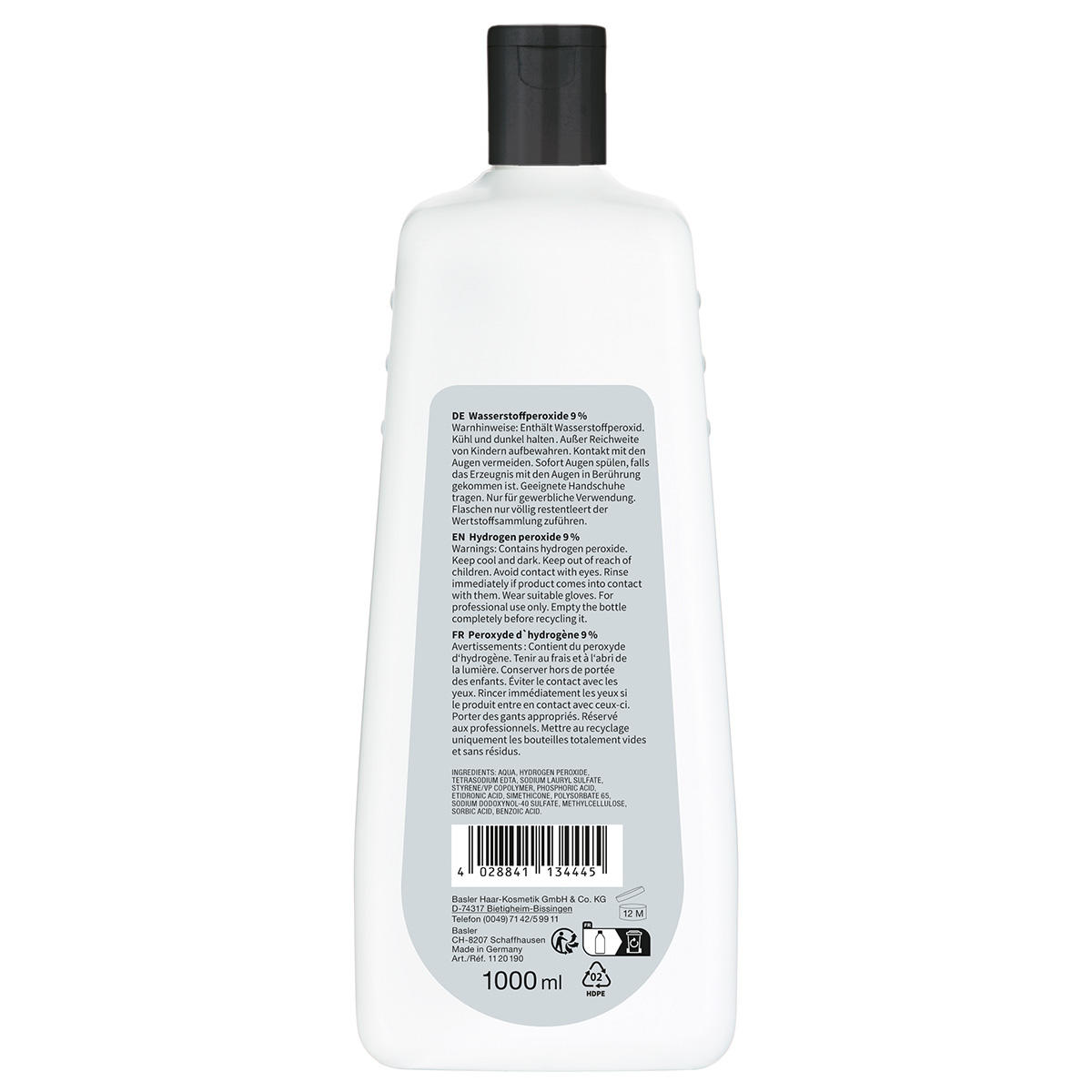 Basler Wasserstoffperoxid 6%, 1 Liter Sparflasche – Für Blondierungen & Haarfarben, Stabilisiert