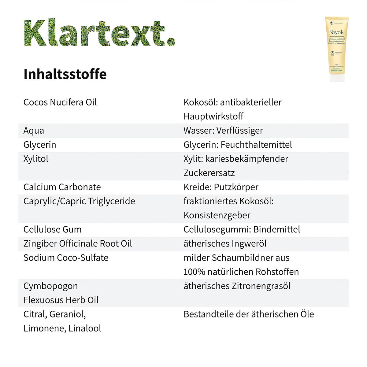 Niyok Zahncreme aus Kokosöl - Zitronengras & Ingwer 75 ml - 3