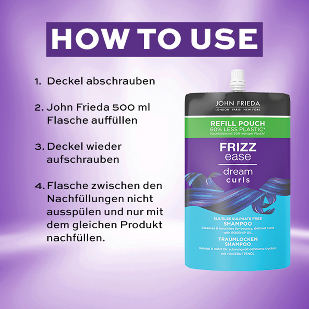 JOHN FRIEDA Frizz Ease Traumlocken Shampoo Refill 500 ml - 4