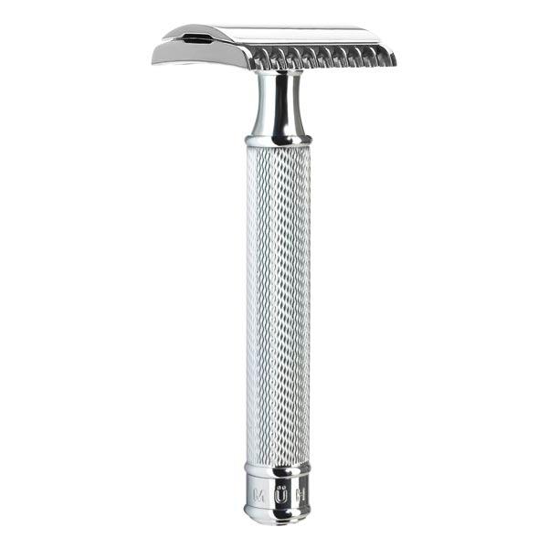 MÜHLE Scheermesvormige open kam R41 metalen handvat met verchroomde metalen accenten