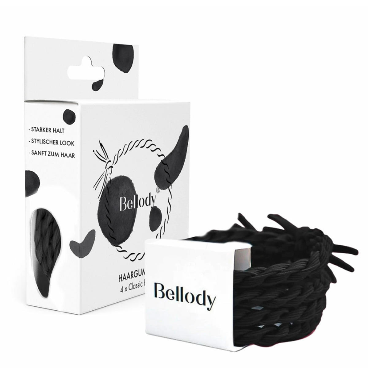 Bellody Originele haarbanden Klassiek Zwart 4 stuks