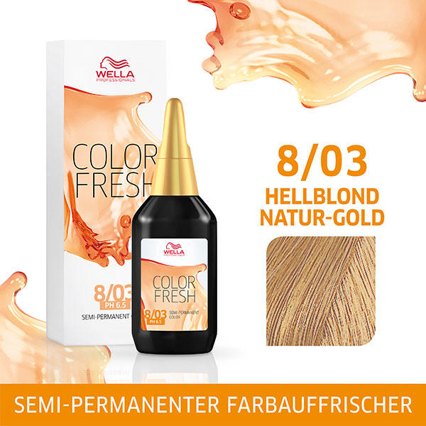 Wella Color Fresh pH 6.5 - Acid 8/03 Rubio Claro Oro Natural, 75 ml