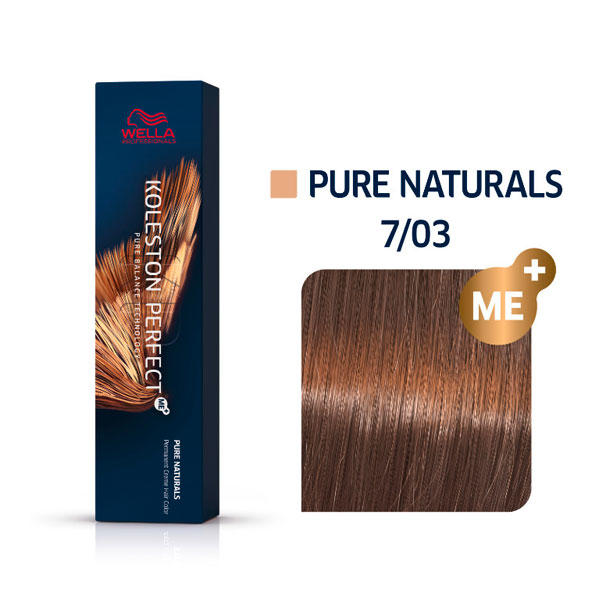 Wella Koleston Perfect ME+ Pure Naturals 7/03 Rubio Medio Oro Natural, 60 ml
