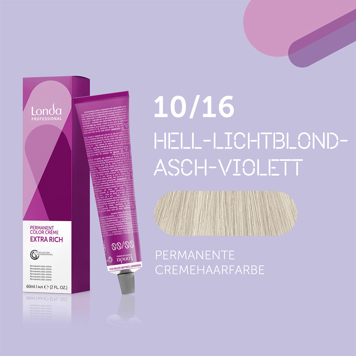Londa Permanente Cremehaarfarbe Extra Rich 10/16 Hell Lichtblond Asch Violett, Tube 60 ml