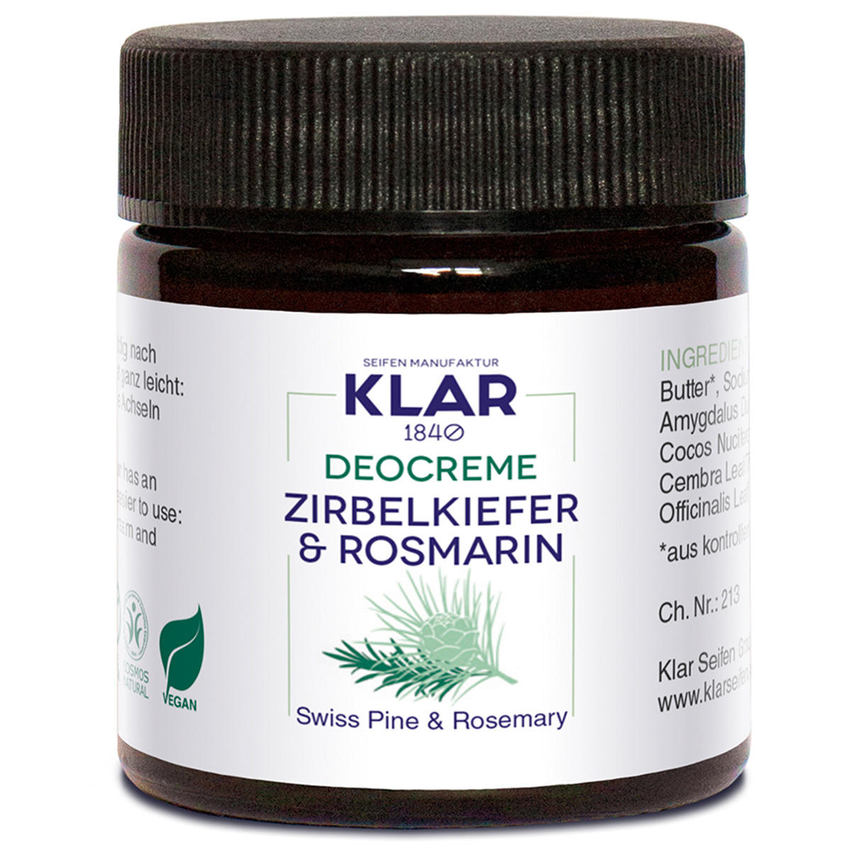 KLAR Crema deodorante Pino svizzero e rosmarino 30 ml