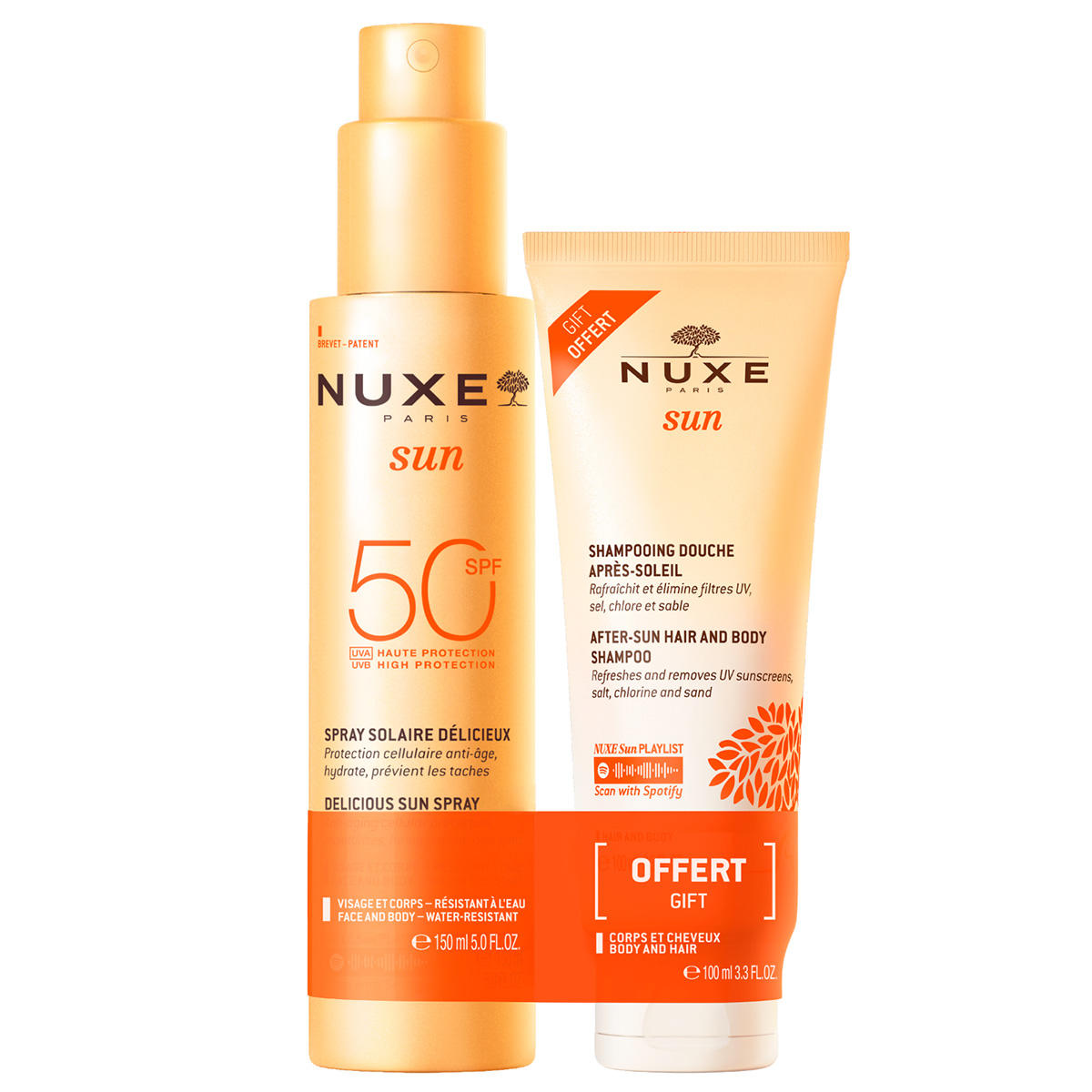 NUXE Sun Set Spray solaire visage & corps SPF 50 + shampooing douche après-soleil
