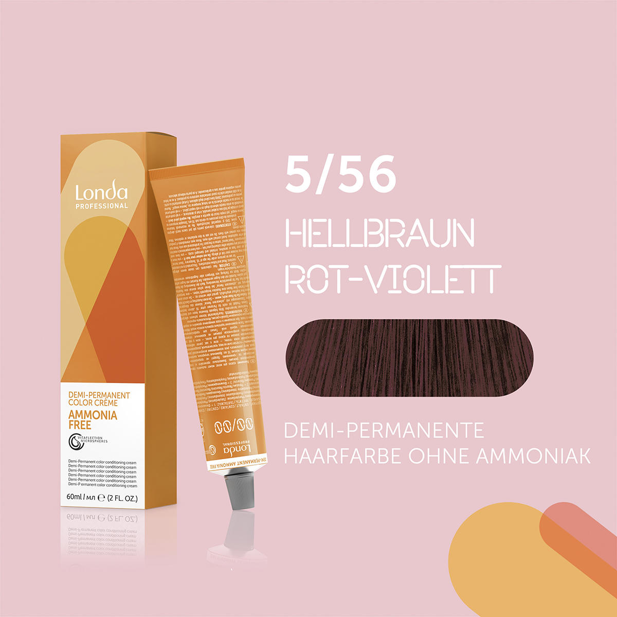 Londa Demi-permanente Cremehaarfarbe ohne Ammoniak 5/56 Hellbraun Rot Violett, Tube 60 ml