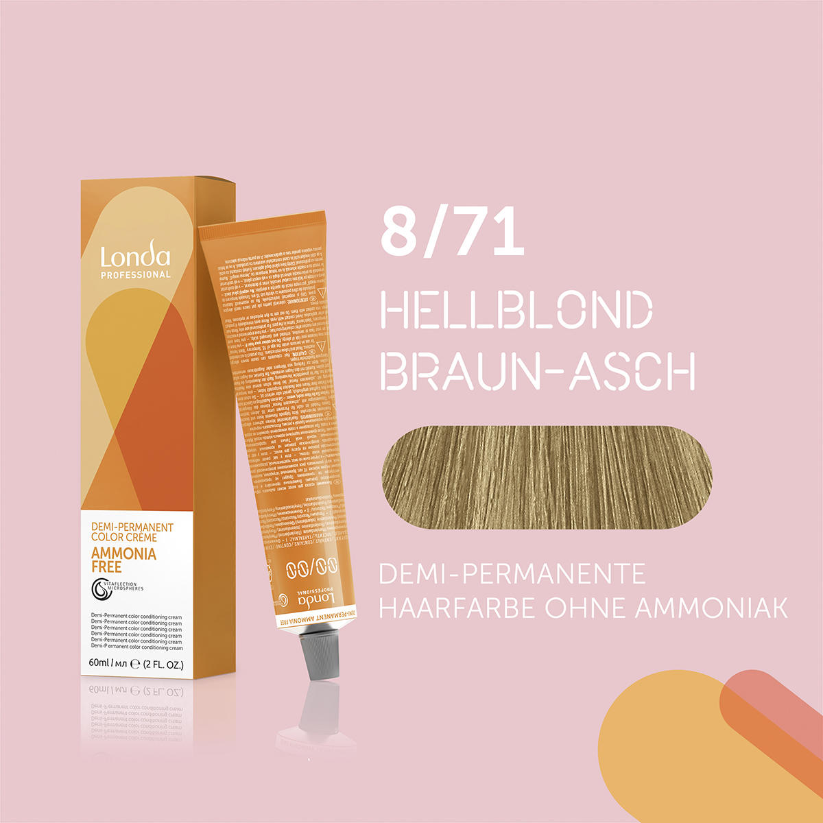 Londa Demi-permanente Cremehaarfarbe ohne Ammoniak 8/71 Hellblond Braun Asch, Tube 60 ml