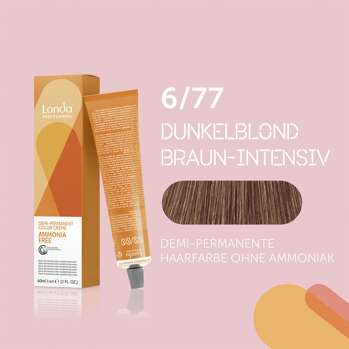 Londa Demi-permanente Cremehaarfarbe ohne Ammoniak 6/77 Dunkelblond Braun Intensiv, Tube 60 ml