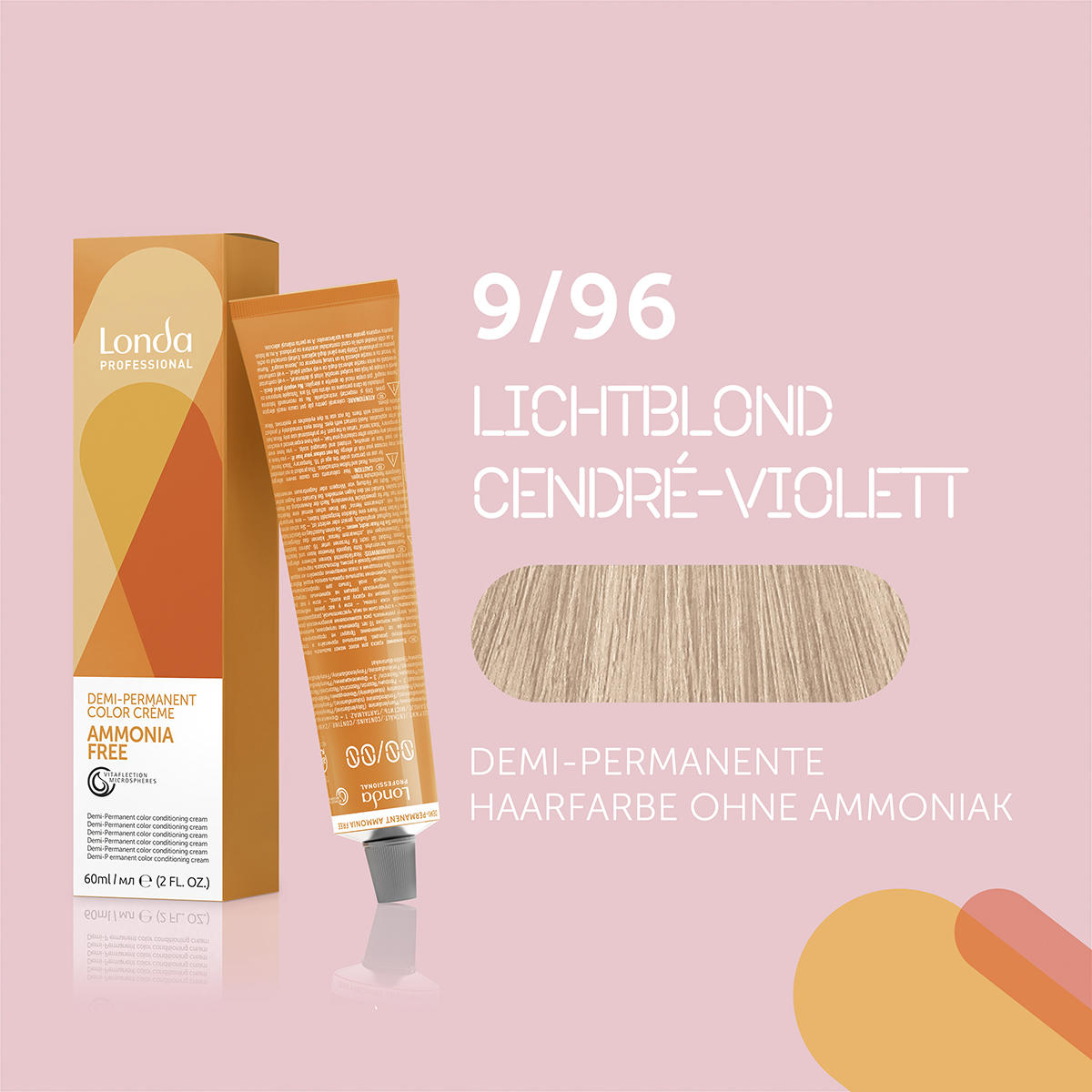 Londa Demi-permanente Cremehaarfarbe ohne Ammoniak 9/96 Lichtblond Cendré Violett, Tube 60 ml
