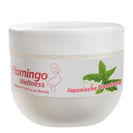 Flamingo Wellness Sel marin exfoliant pour la douche menthe verte du Japon, Pot de 350 g