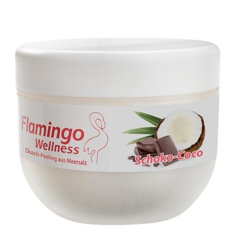 Flamingo Wellness Exfoliante de ducha con sal marina Chocolate Coco, lata 350 g