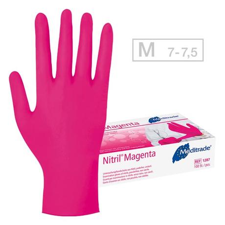 Nitrile Magenta Gloves Medium, Per package 100 pieces