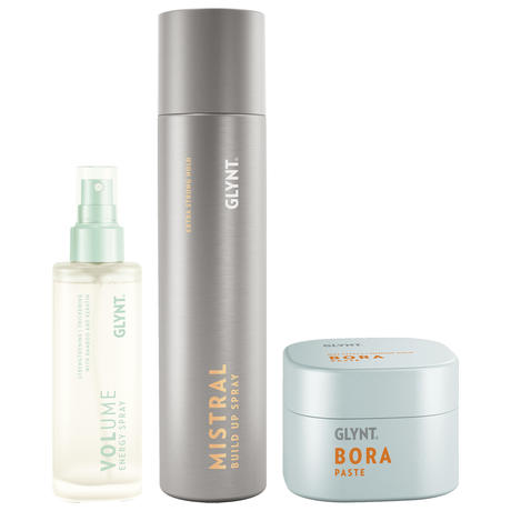 GLYNT Set plénitude vivante pour cheveux fins (Energy Spray 100 ml + Paste 75 ml + Build up Spray 300 ml)
