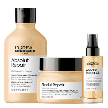 L'Oréal Professionnel Paris Serie Expert Absolut Repair Care Trio Set (Shampoo 300ml + Mask 250ml + Oil 90ml)