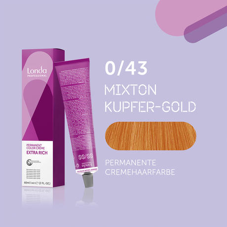 Londa Permanent cream hair color Extra Rich 0/43 Mixton Copper Gold, tube 60 ml