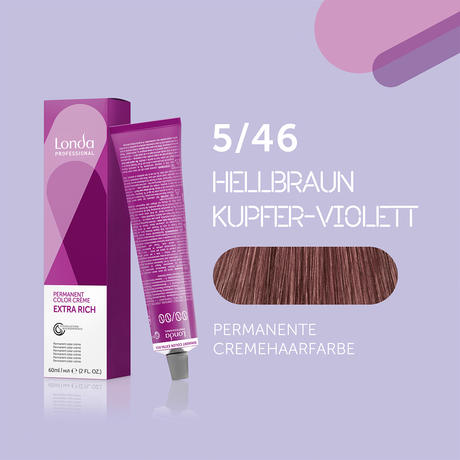 Londa Colore per capelli in crema permanente Extra Rich 5/46 Light Brown Copper Violet, Tubo da 60 ml
