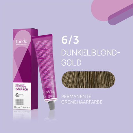 Londa Permanent cream hair color Extra Rich 6/3 Dark blonde gold, tube 60 ml