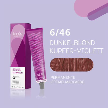 Londa Permanent cream hair color Extra Rich 6/46 Dark Blonde Copper Violet, Tube 60 ml