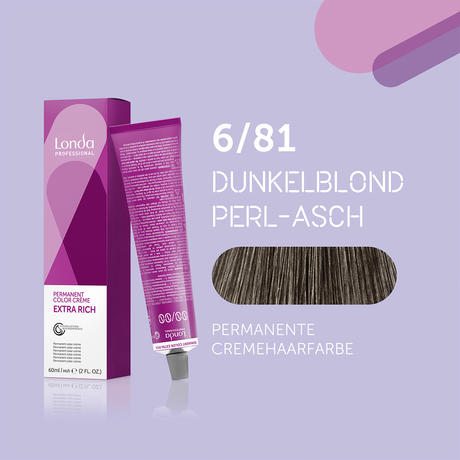 Londa Permanent cream hair color Extra Rich 6/81 Dark Blonde Pearl Ash, Tube 60 ml