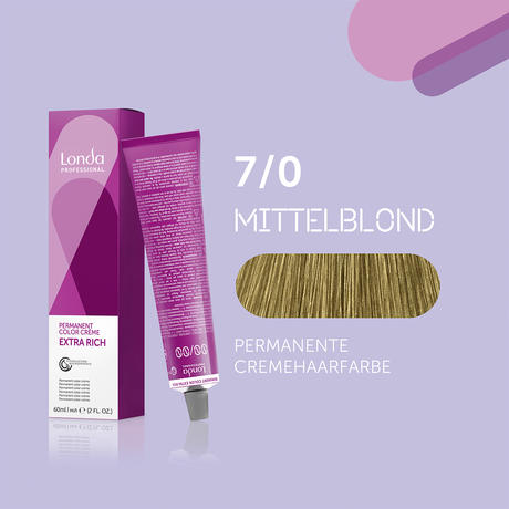 Londa Colore per capelli in crema permanente Extra Rich 7/0 Biondo Medio, Tubo 60 ml