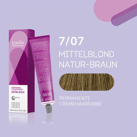 Londa Permanent cream hair color Extra Rich 7/07 Medium Blond Natural Brown, Tube 60 ml