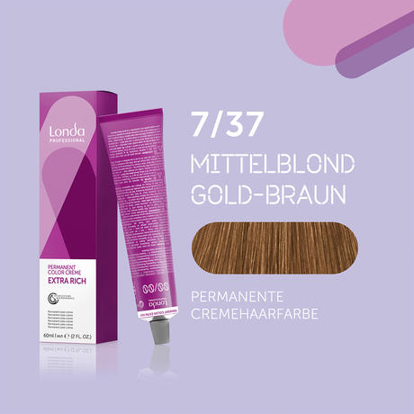 Londa Permanent cream hair color Extra Rich 7/37 Medium Blonde Gold Brown, Tube 60 ml