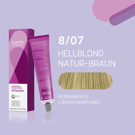 Londa Colore per capelli in crema permanente Extra Rich 8/07 Biondo Chiaro Marrone Naturale, Tubo 60 ml