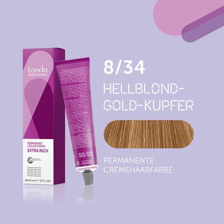 Londa Permanent cream hair color Extra Rich 8/34 Light blonde gold copper, tube 60 ml