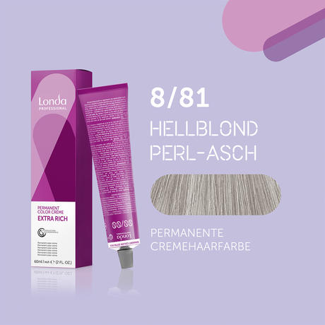 Londa Permanent cream hair color Extra Rich 8/81 Light Blonde Pearl Ash, Tube 60 ml