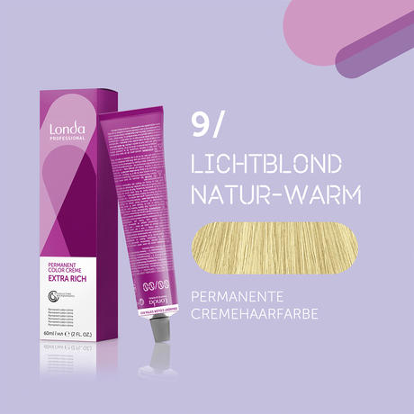 Londa Colore per capelli in crema permanente Extra Rich 9/ Biondo chiaro caldo naturale, tubo 60 ml