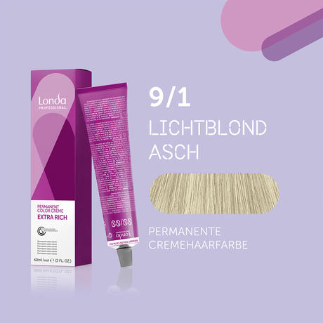 Londa Permanent cream hair color Extra Rich 9/1 Light Blond Ash, Tube 60 ml